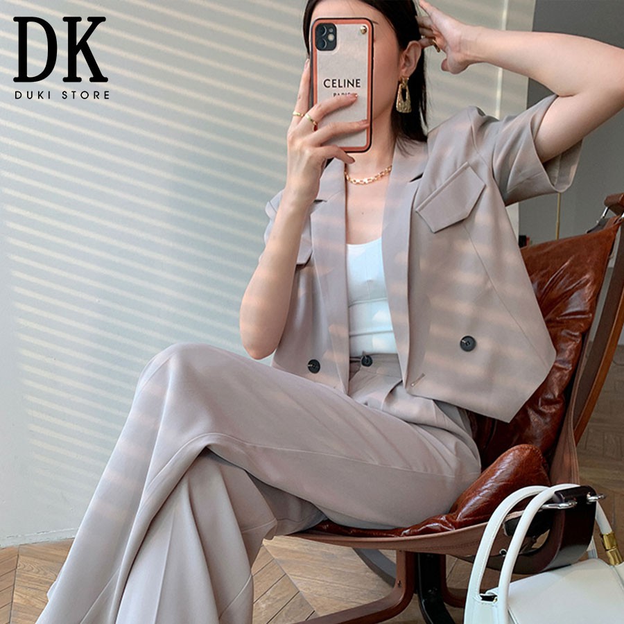 Áo khoác blazer, áo vest blazer nữ dáng lửng màu xám cực xinh - DUKI STORE