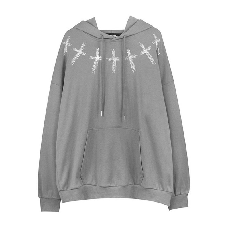 [sẵn] Áo Hoodie Nỉ Dáng Rộng CRUCIFIX 2 màu xám và đen