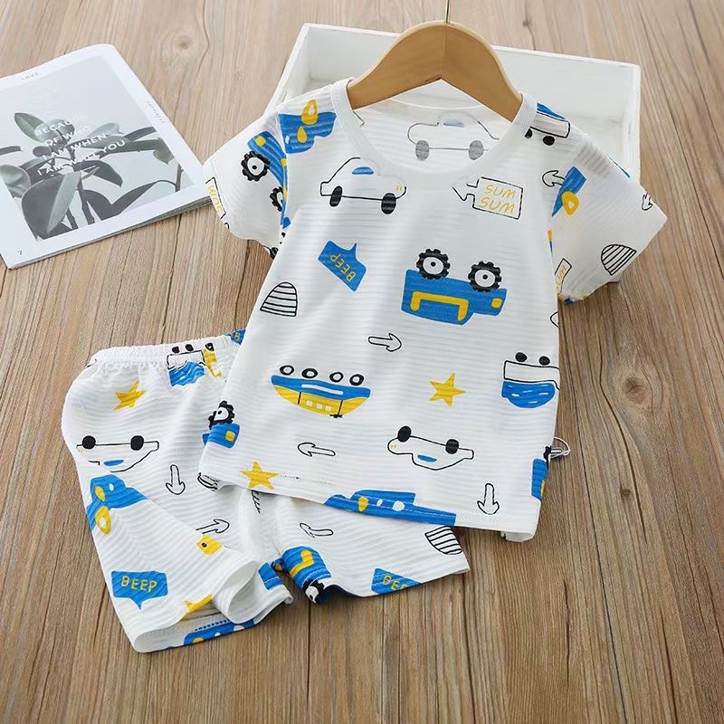 Đồ Bộ Ngắn Tay Xuất Hàn Cotton Sợi Tre size 1-7 tuổi, Cộc tay sợi tre cho bé gái size 90-140