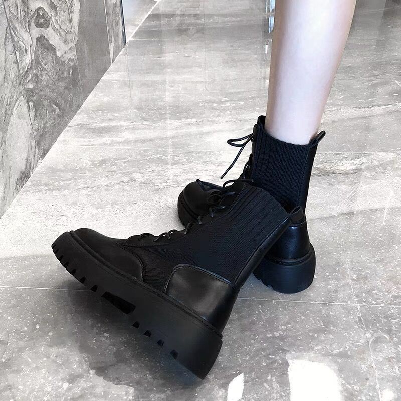 Giày boots Đen Cột Dây Thời Trang Cá Tính Cho Nữ