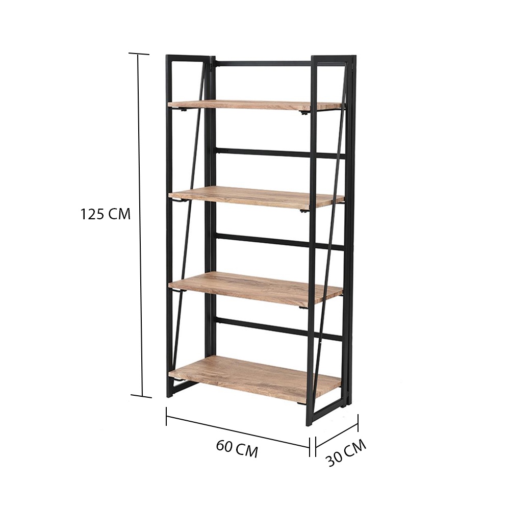 HomeBase FURDINI Kệ để đồ bằng MDF khung thép có thể gập lại BACKER W60xH125xD30cm màu gỗ sồi