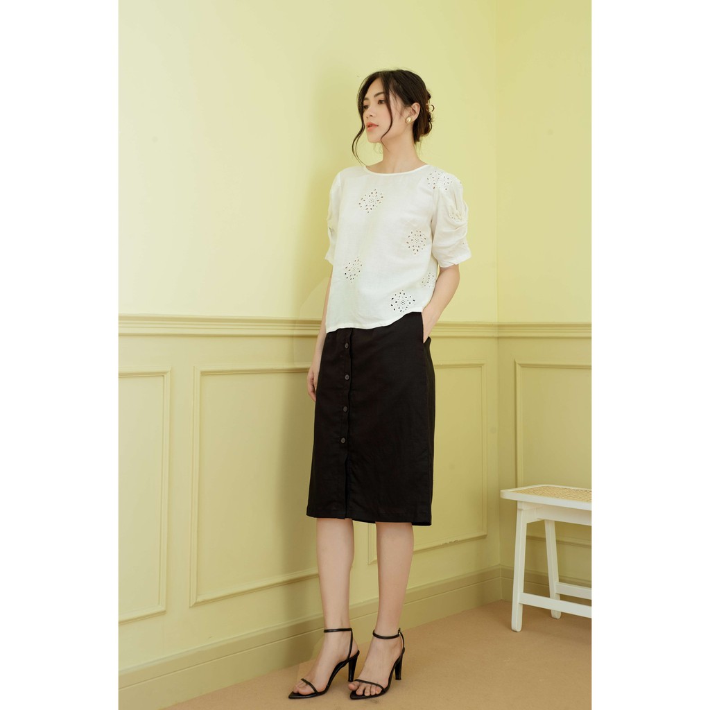 Áo linen tay xoắn thêu VANIA - A20077TRA công sở
