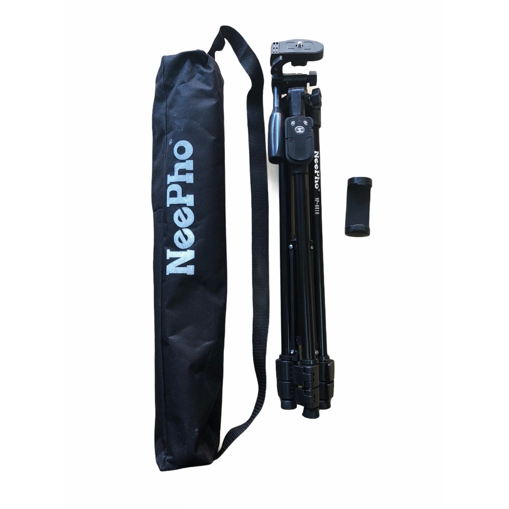 Tripod chân máy ảnh NeePho NP-8810, khung nhôm cao cấp, cao 1.5m chịu tải 3kg, có túi đeo. Kèm kẹp điện thoại + Remote