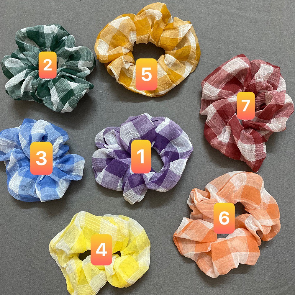 cột tóc vải scrunchies buộc tóc vải họa tiết kẻ caro to loại đẹp hot trend PK22