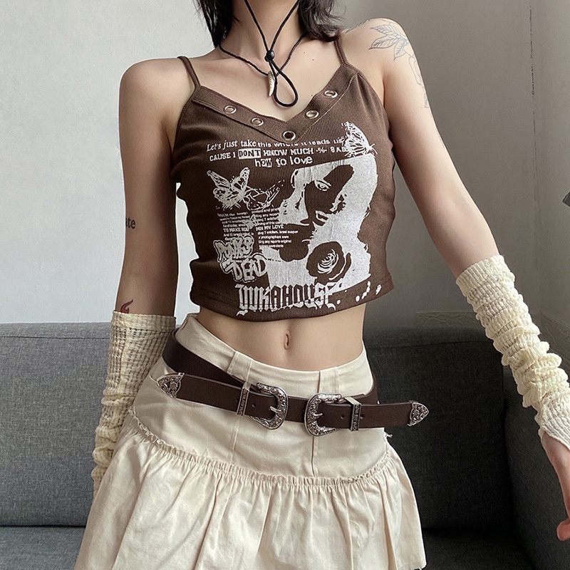 Áo Tank Top Hở Lưng In Chữ Phong Cách Đường Phố Cá Tính Cho Nữ