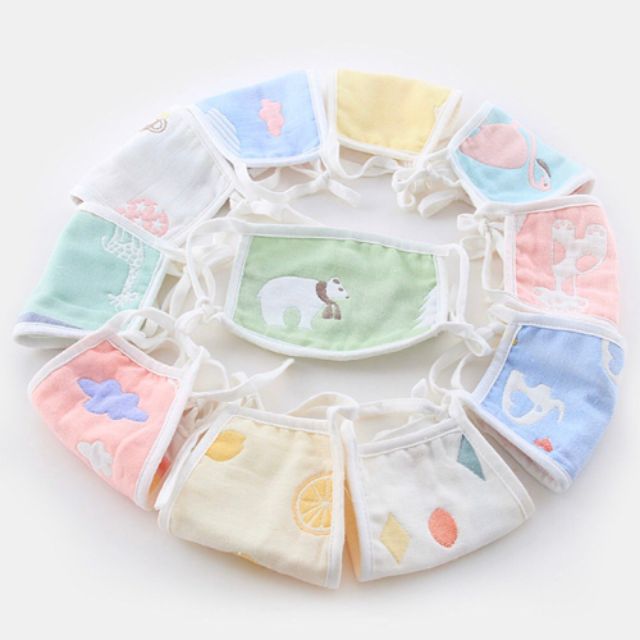 Khẩu Trang Sợi Tre 6 Lớp Buộc Dây Cho Bé 0-5 Tuổi