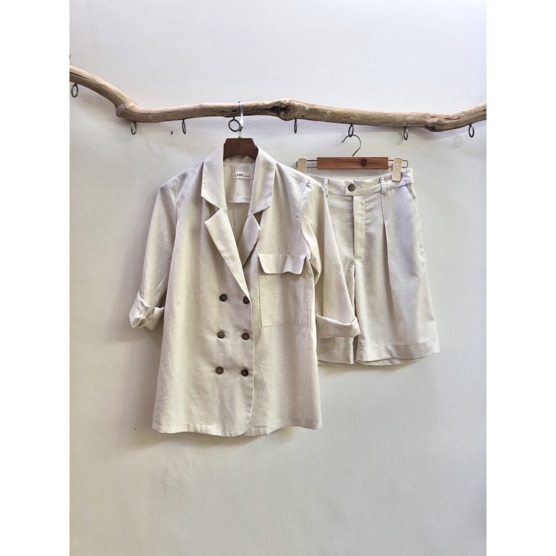 Set Blazer lửng- vải linen