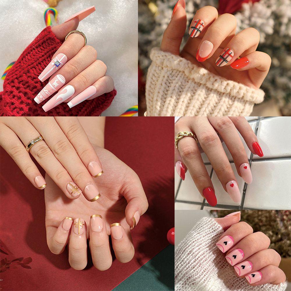 MIHAN1 Set 24 Móng Tay Giả Họa Tiết Giáng Sinh