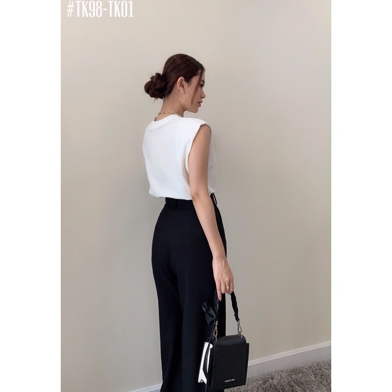 Áo thun nữ cổ tròn sát nách độn vai màu đen, trắng NP SHOP | BigBuy360 - bigbuy360.vn