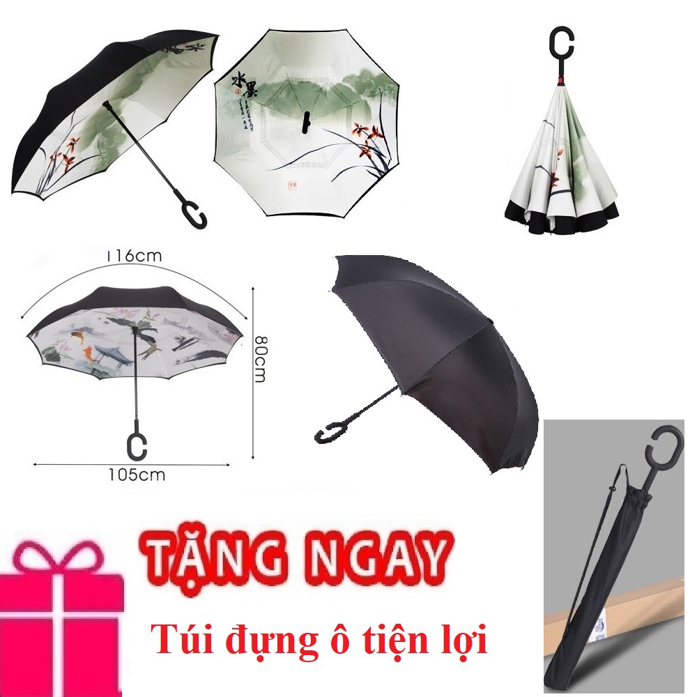 Ô mở ngược thủy mạc 2 lớp tặng kèm túi đựng ô thương hiệu shopaha247