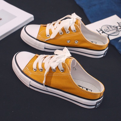 Sục Thể Thao Nữ Ulzzang Vintage, Giày Đạp Gót Vải Canvas Trơn 4 Màu Đế Độn 3cm Hàn Quốc, Street Style - Iclassy_shoes