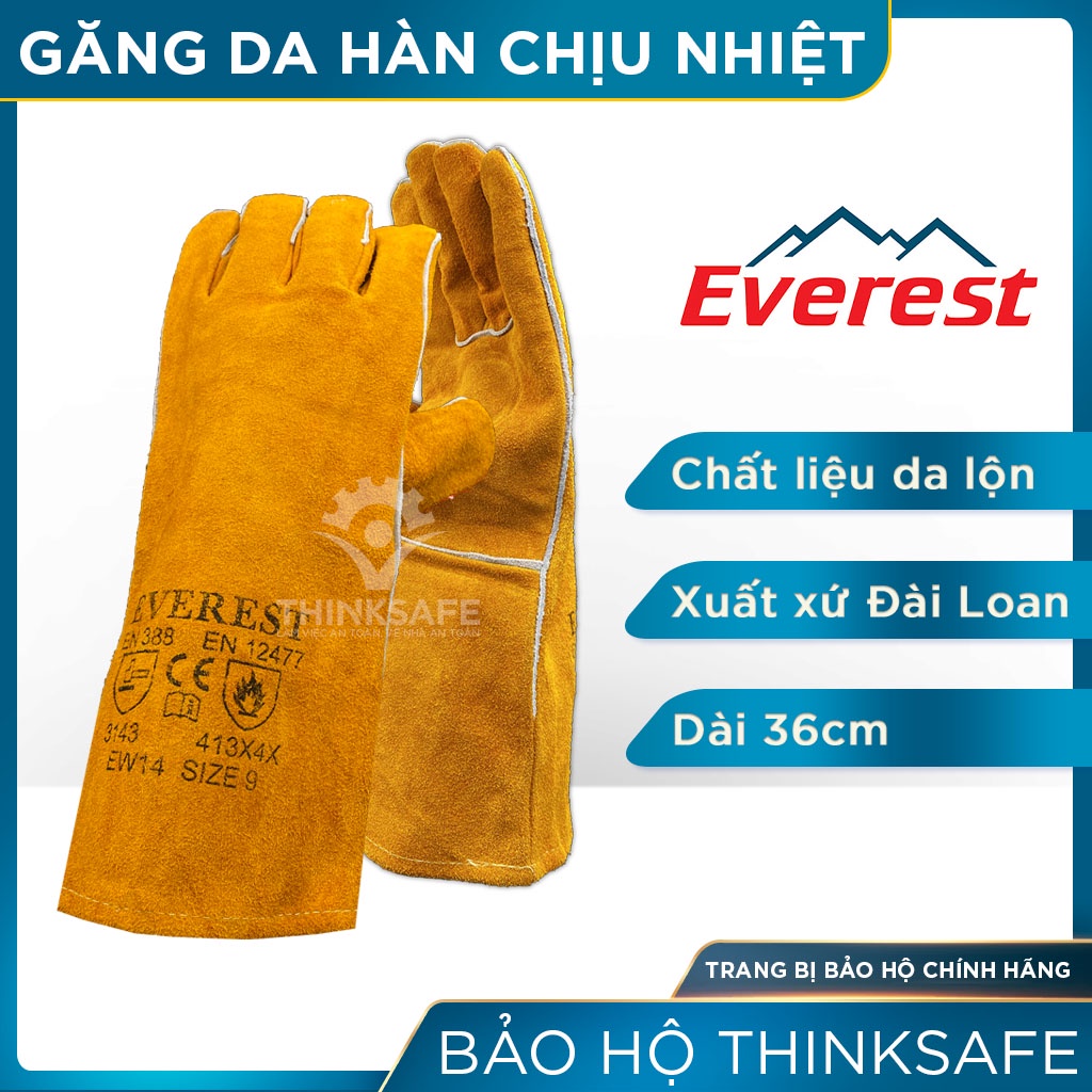 Găng tay chịu nhiệt Everest Thinksafe, bao tay da hàn, thợ hàn, chống cháy tia lửa văng bắn chuyên dùng hàn que - EW14