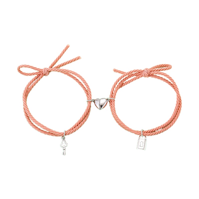 Set 2 Vòng Tay Bện Dây Đính Mặt Trái Tim Hít Nam Châm Thời Trang Cho Cặp Đôi