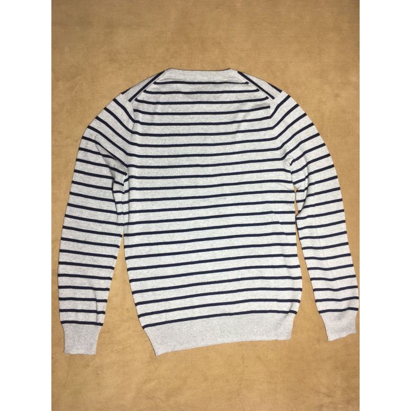 Áo thun trồng đầu nam cổ tròn tay dài cotton màu xám sọc đen  J.Crew size XS