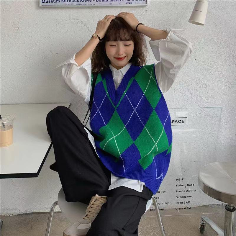 Áo len không tay cổ chữ v dáng rộng thời trang theo phong cách Hàn Quốc cho nữ