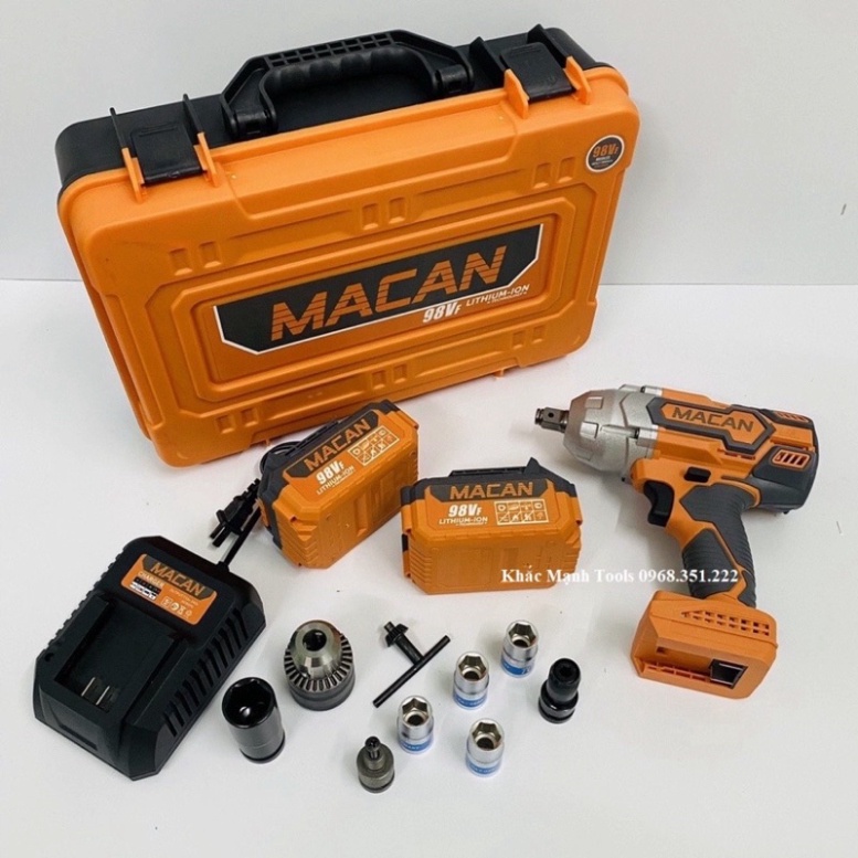 Máy Siết Bulong MACAN 98Vf Lực Siết Khủng 980Nm, 2 Pin, Động Cơ Không Chổi Than, Tặng Phụ Kiện