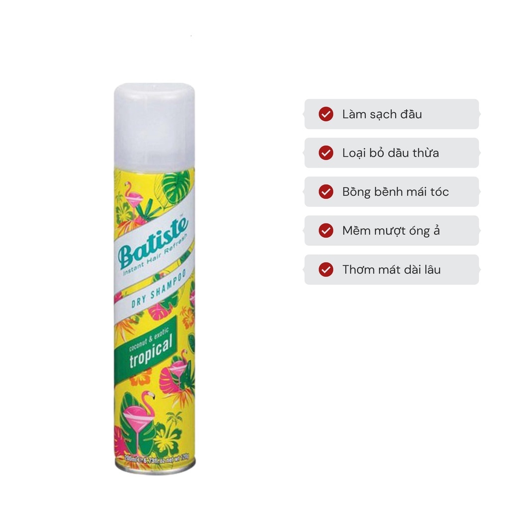 [Anh Quốc] Dầu Gội  Đầu Khô Batiste Dry Shampoo - Xịt Tóc Khô Bồng Bềnh Tức Thì