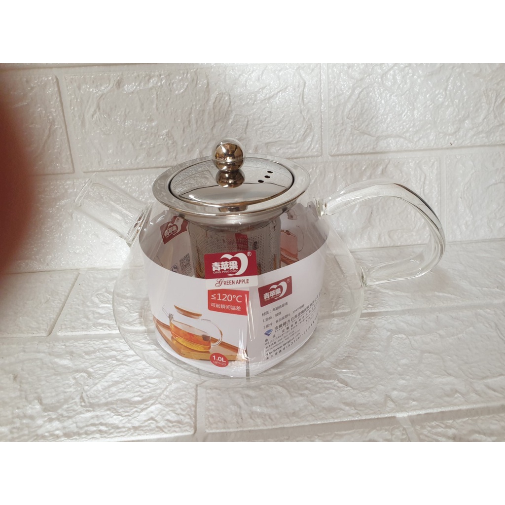 Bình Trà  Thủy Tinh Cao Cấp Có Lưới Lọc, Bình Dạng Lùn Phong Cách Hiện Đại Dung Tích 1 lít (ảnh thật)