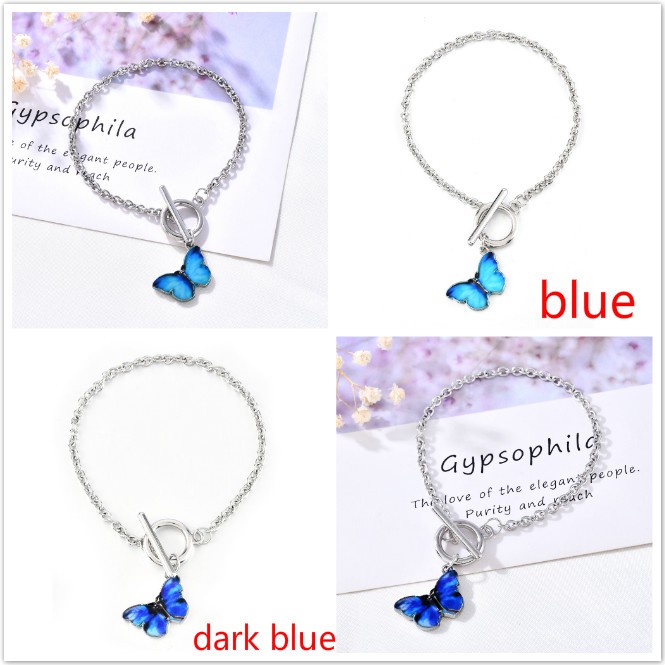 Vòng Tay Mặt Hình Bướm Đính Đá Xanh Dương Phong Cách Hàn Quốc