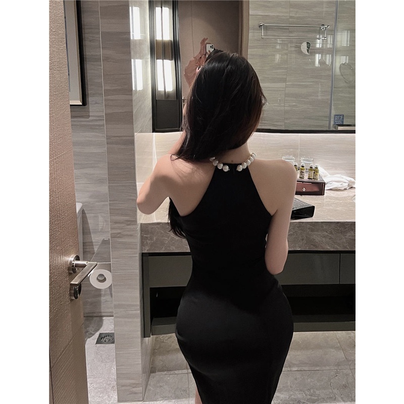 Đầm Hai Dây Ôm Eo Xẻ Tà Màu Hồng Phong Cách Pháp Cho Nữ