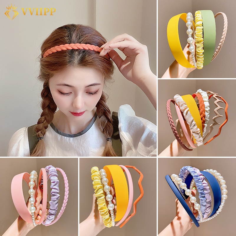 Set 8 băng đô phối ngọc trai giả thời trang nữ phong cách Hàn Quốc
