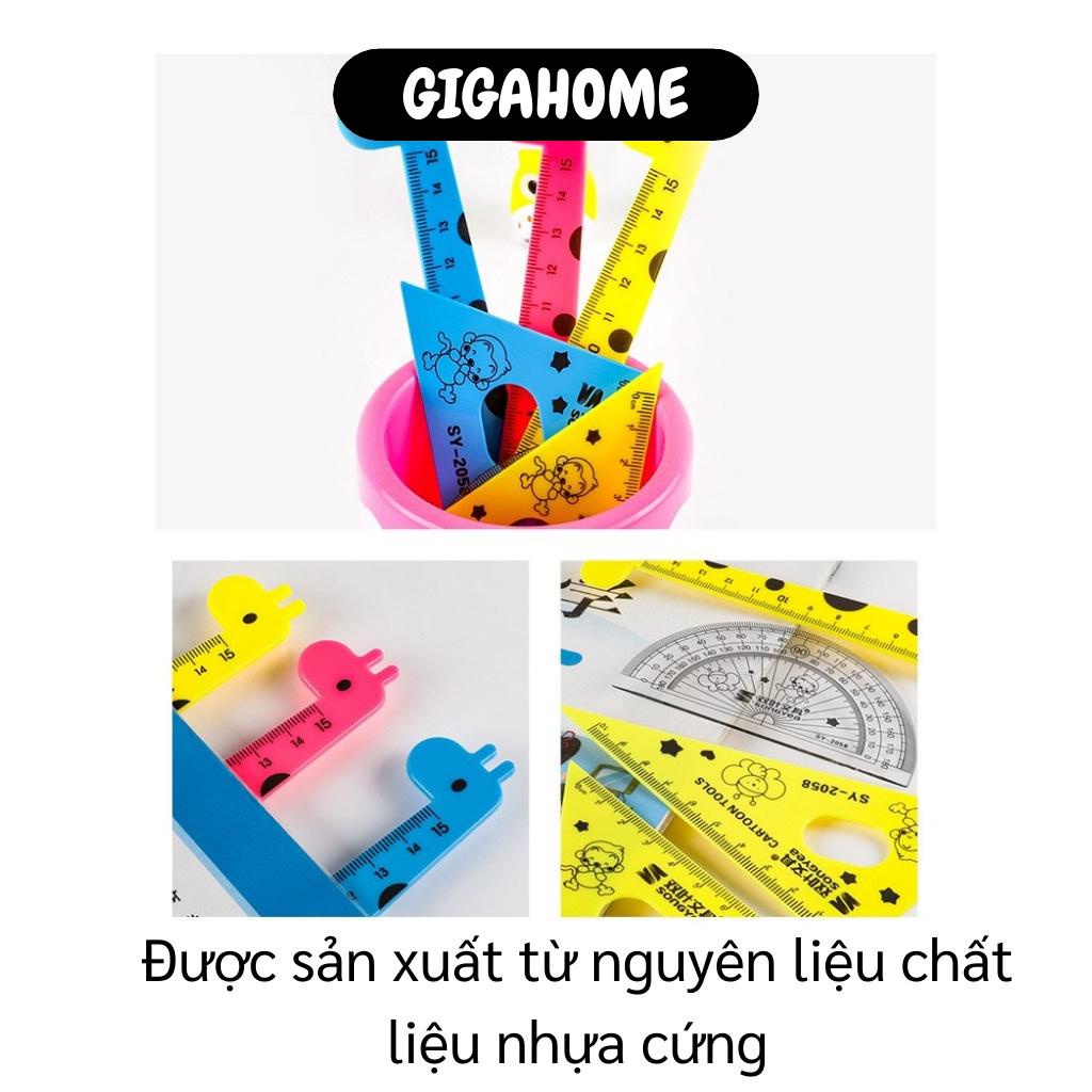 Thước Kẻ GIGAHOME Bộ 4 Cây Thước Thẳng 15cm, Eke 45 Độ, Eke 60 Độ, Đo Góc Cho Bé Học 9110