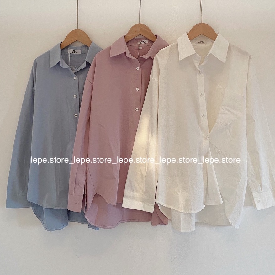 [SẴN] Áo Sơ mi trơn mặc được 2 kiểu vạt lệch 3 màu xanh tím trắng basic | BigBuy360 - bigbuy360.vn
