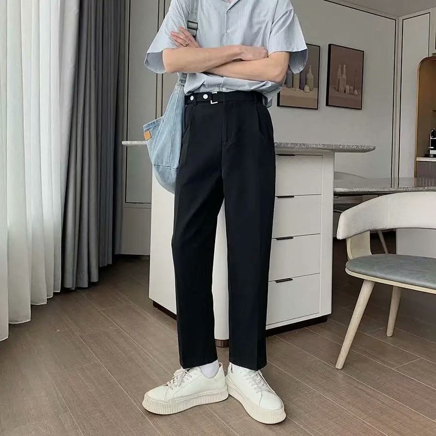 Quần dài ống rộng phong cách quần vải cạp cao Hàn Quốc thời trang baggy quần đen cho nam unisex karik simple trousers thẳng