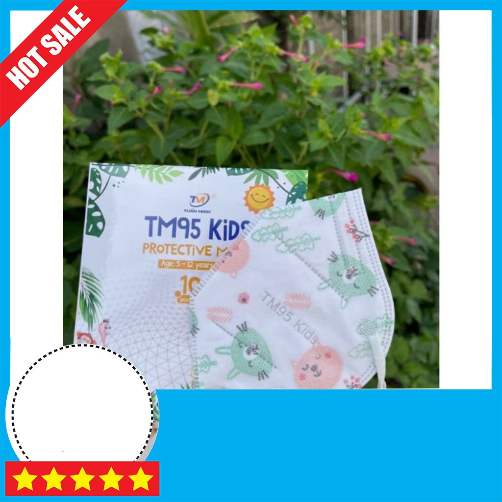 0Khẩu Trang N95 Không Van Trẻ Em 5 Lớp -Hộp 10 chiếc cho bé từ 5 đến 12 tuổi - N95 Kháng Khuẩn chống
