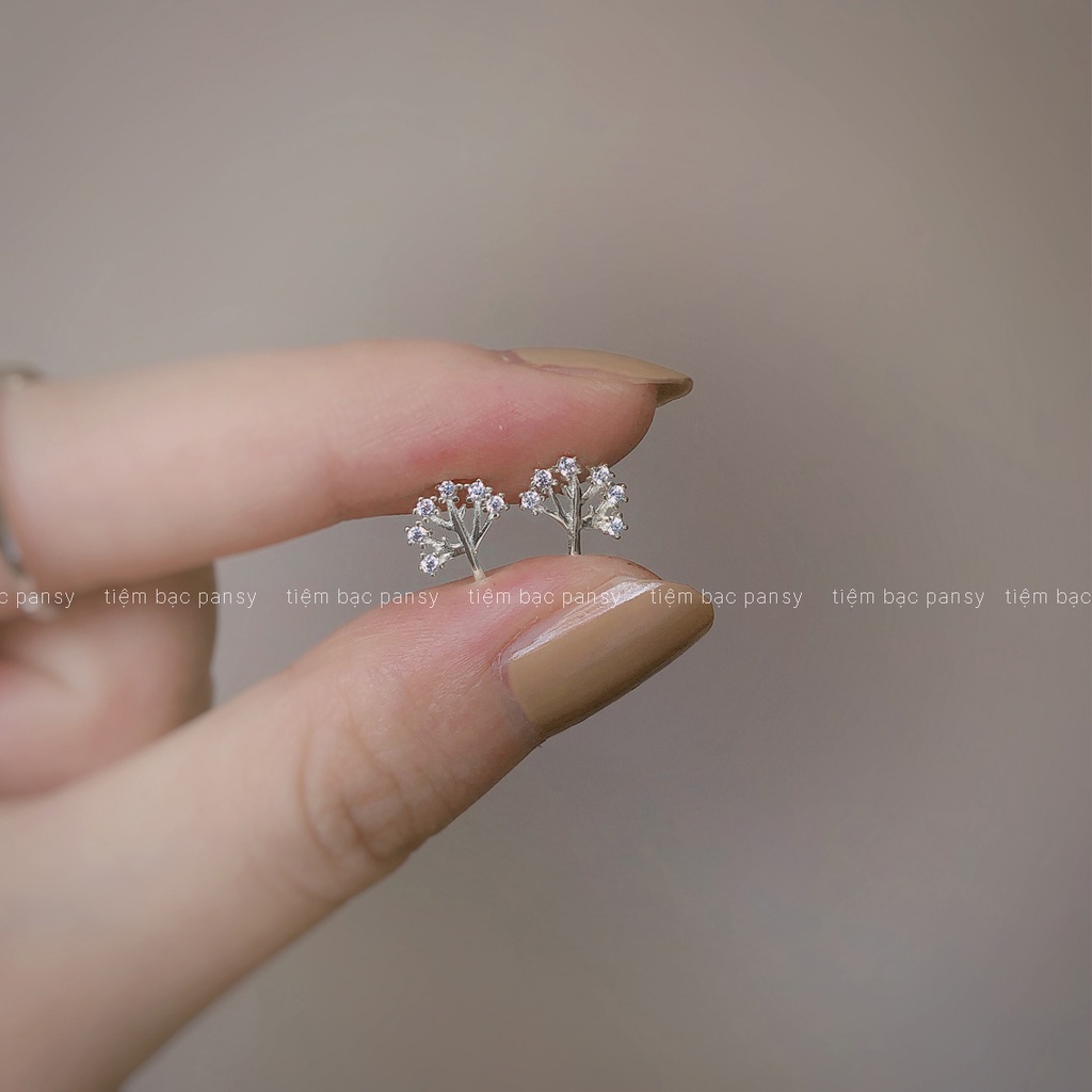 Bông tai bạc nữ PANSY hình nhánh cây đính đá, hoa tai bạc 925 The Tree phong cách Hàn Quốc