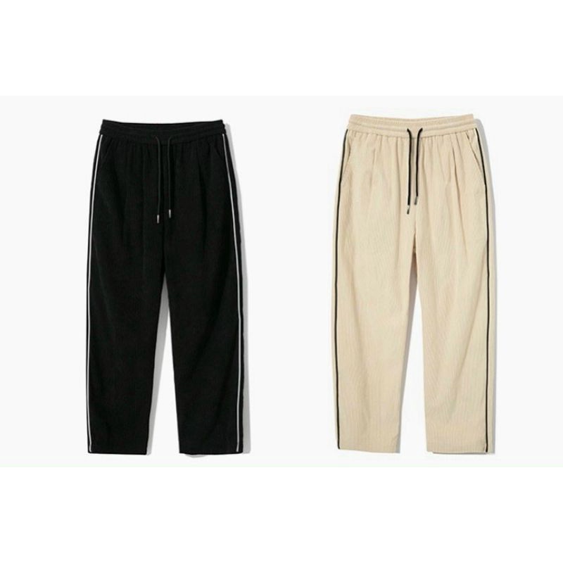 Quần dài kaki nam phối đường viền kiểu baggy mềm mịn co giãn phong cách hàn kèm video, mẫu quần lưng thun có giãn