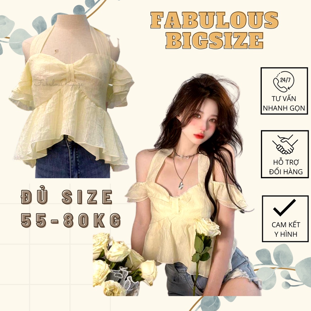 BIGSIZE Áo yếm trễ vai chất đũi 60-80kg Fabulous bigsize