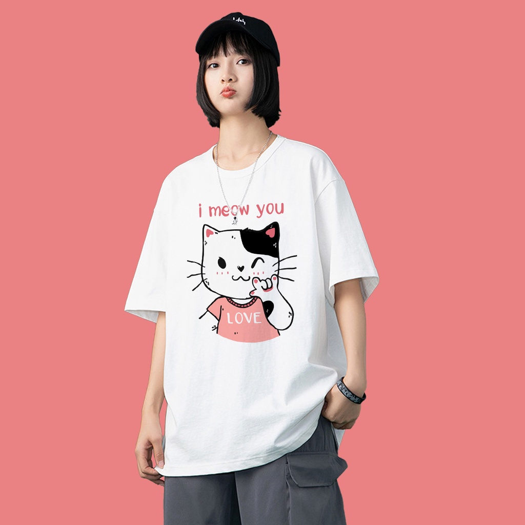 Áo thun nữ tay lỡ freesize phông form rộng Unisex In Hình Mèo BST My World