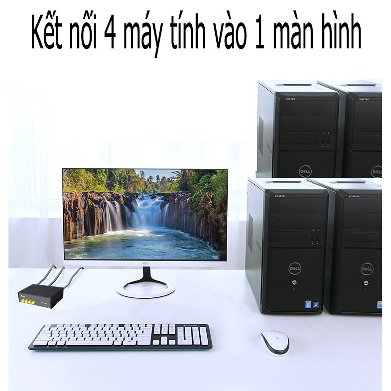 Bộ gộp VGA vào 4 ra 1, switch 4x1 độ phân giải 1440p, 4 CPU Ra 1 Màn Hình