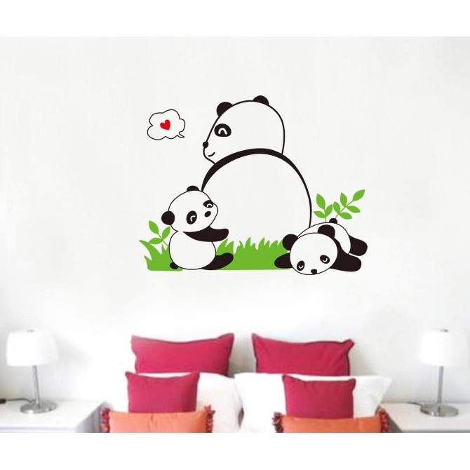 Decal dán tường decal trang trí mẹ con gấu trúc có sẵn keo BINBIN EB117 (Kích thước:60x75cm)