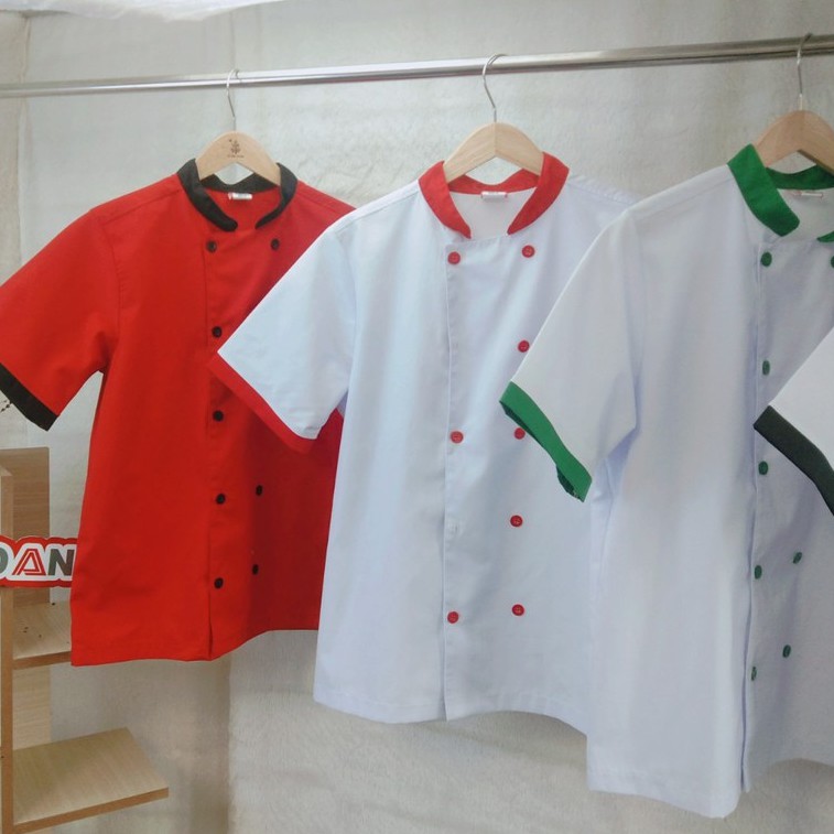 Áo Bếp Quán Ăn - Đồng Phục Nhà Hàng Màu Trắng Tay Ngắn Có Viền