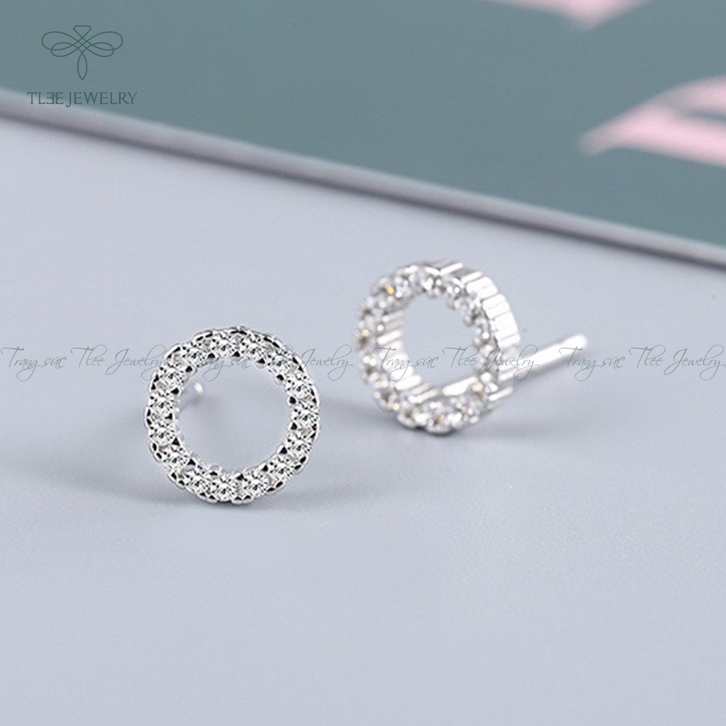 Khuyên tai bạc nữ TLEE hình tròn nạm đá xinh xắn NCJ B0150