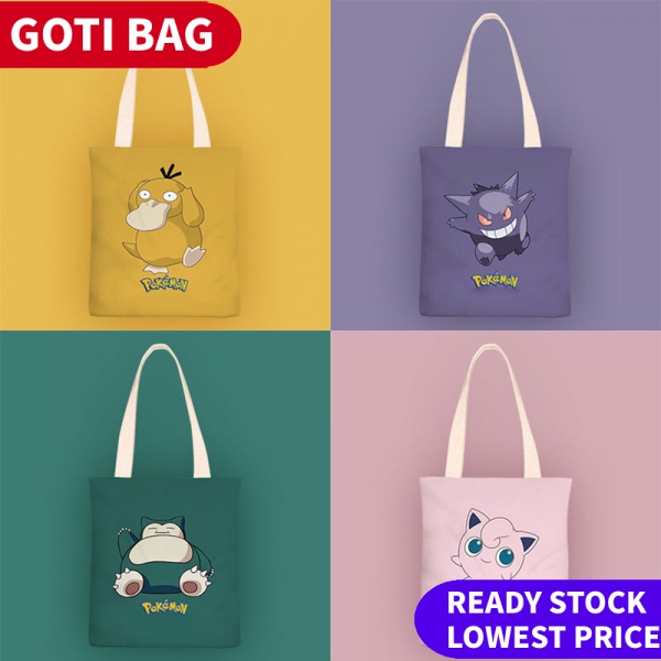 Túi Vải Canvas Đeo Vai Họa Tiết Hoạt Hình Pokemon Đơn Giản Dành Cho Nữ