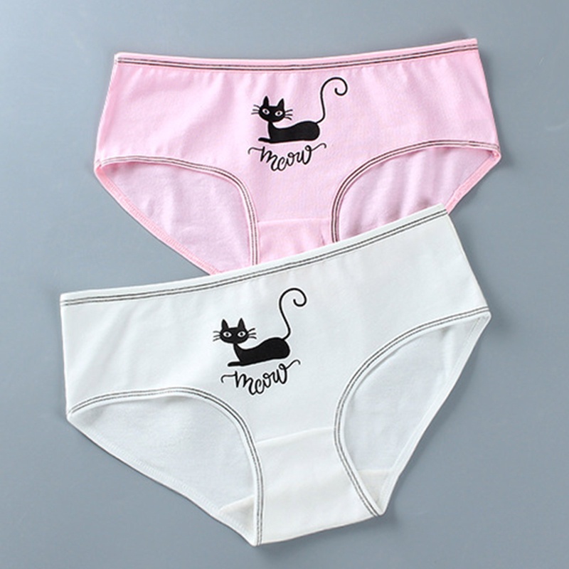 Bộ Đồ Lót 2 Mảnh Áo Lót Hai Dây In Họa Tiết Mèo Dễ Thương Có Thể Tháo Rời Phong Cách Hipster Thời Trang Cho Tuổi Teen