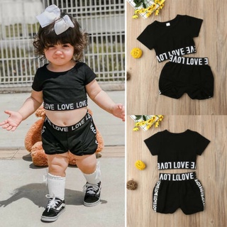 ♛Loveyourself1♛-Toddler Girl Kid Child Black Crop Top Áo Quần Ngắn Quần Áo Sunsuit Trang Phục