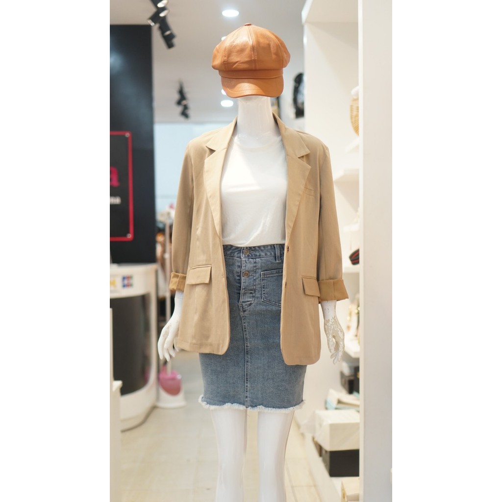Blazer Trơn Kaki Dáng Dài 063