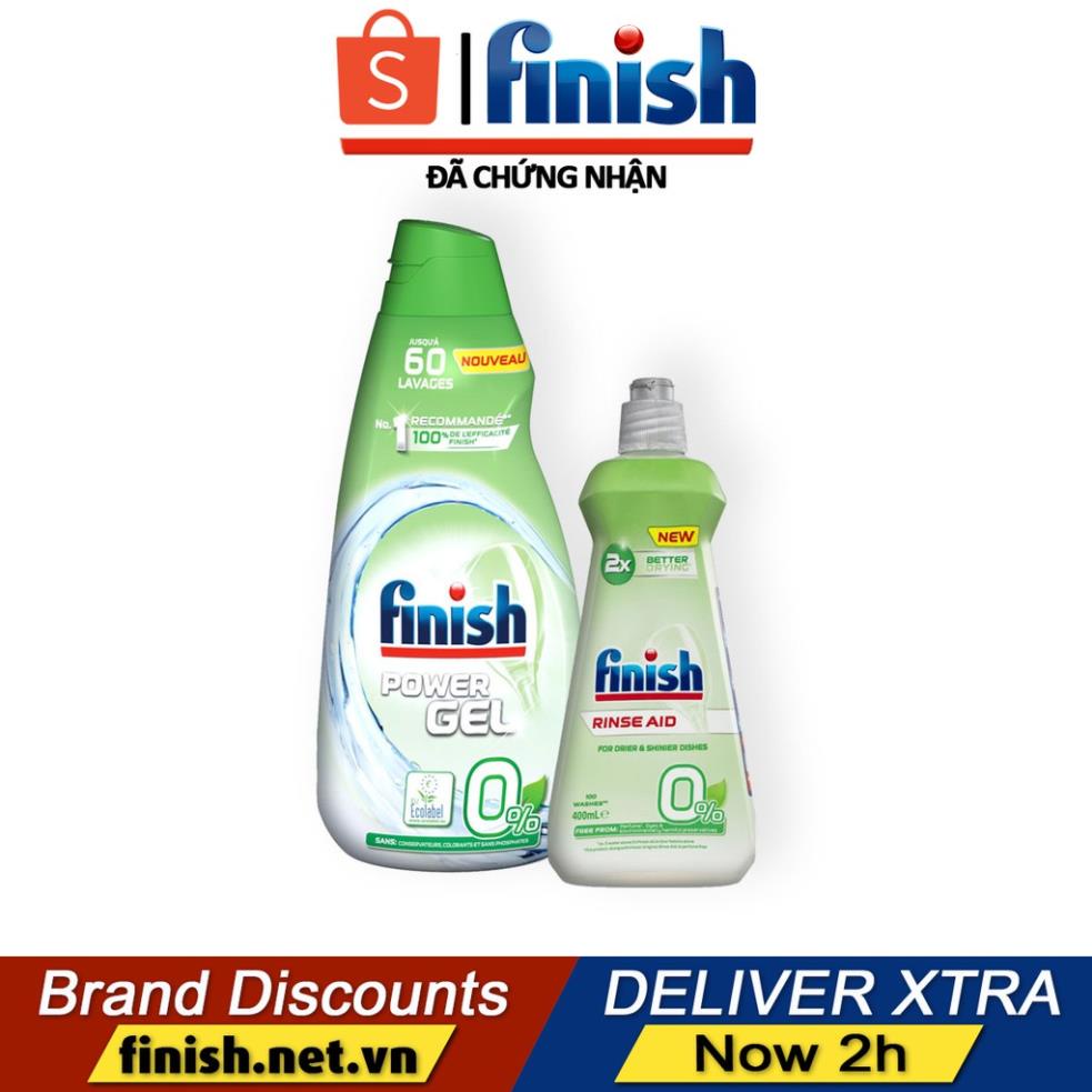 Combo Gel rửa bát Finish Eco 0% và nước làm bóng Finish Eco 0%