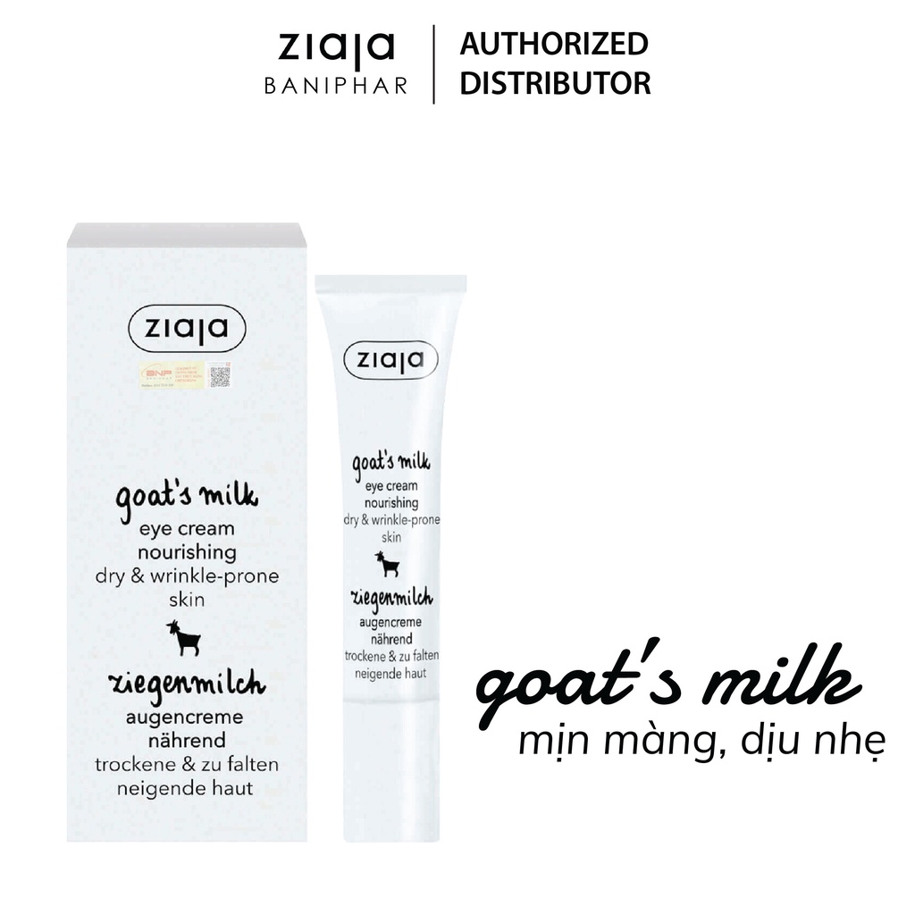 Kem dưỡng mắt Ziaja goat's milk eye cream chiết xuất từ Sữa Dê 15ml
