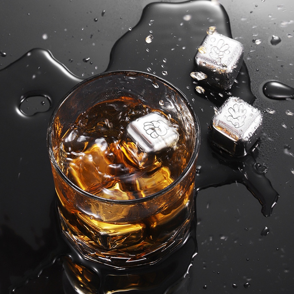 <biuboom> 1 Set Ice Cubes Anti-deformation Reusable Stainless Steel Quick Cooling Whiskey Chilling Stones for Bar