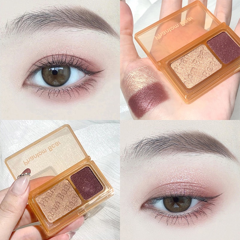 Bảng Phấn Mắt 2 Màu Sắc Hiệu Ứng Lì/ Ánh Nhũ Chống Nước Lên Màu Cực Chuẩn