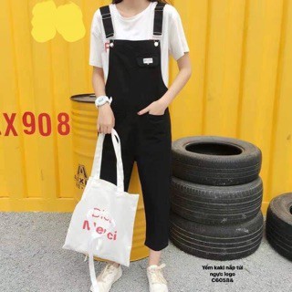 [RẺ VÔ ĐỊCH]Yếm quần kaki nắp túi ngực logo có ảnh thật💋Chất kaki freesize 50kg💋k kèm áo trong💋phong cách hàn quốc