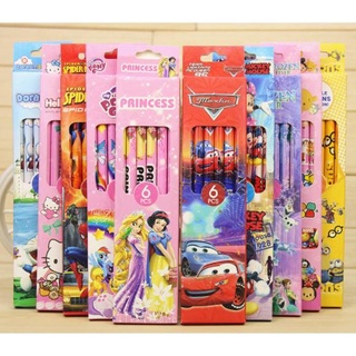 Set 6 bút chì HB kèm hộp nhiều chủ đề hoạt hình cho bé