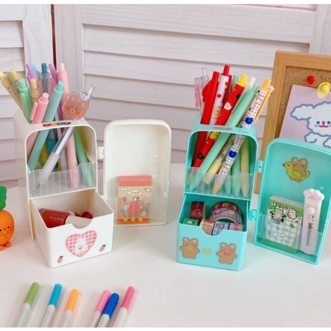 Hộp đựng bút để bàn cute hình tủ lạnh đựng đồ đa năng, đồ văn phòng phẩm,mỹ phẩm, cọ trang điểm 3 màu lựa chọn