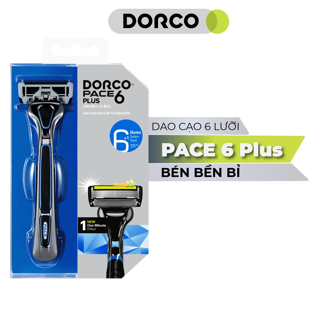 Dao cạo râu 6 lưỡi DORCO PACE 6 Plus [6 lưỡi - đầu cắt tóc mai] (Vỉ gồm 1 cán + 1 đầu cạo)