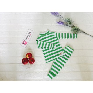 Bộ cotton len cổ 3 phân kẻ ngang cho bé